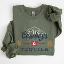 Medium Military Green Cowboys And Tequila Retro Beer Vintage Cowboy Wild West Cozy Graphic Vintage Edition Sweatshirt
