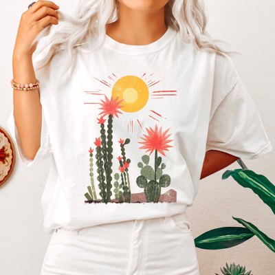 Desert Cactus Sun Succulent Western Plants Vintage Premium Edition Comfort Colors Tee