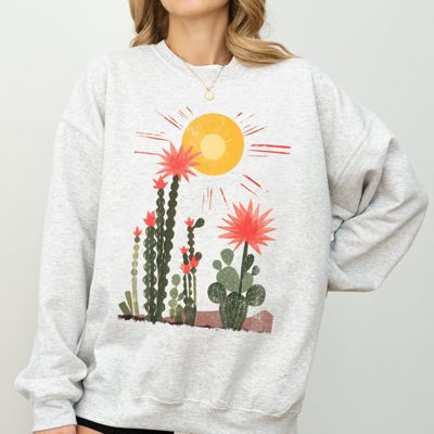 Desert Cactus Sun Succulent Western Plants Southwest Themed Outdoor Adventure Print Sweatshirt
