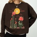 Medium Dark Chocolate Brown Desert Cactus Sun Succulent Western Plants Southwest Themed Outdoor Adventure Print Sweatshirt