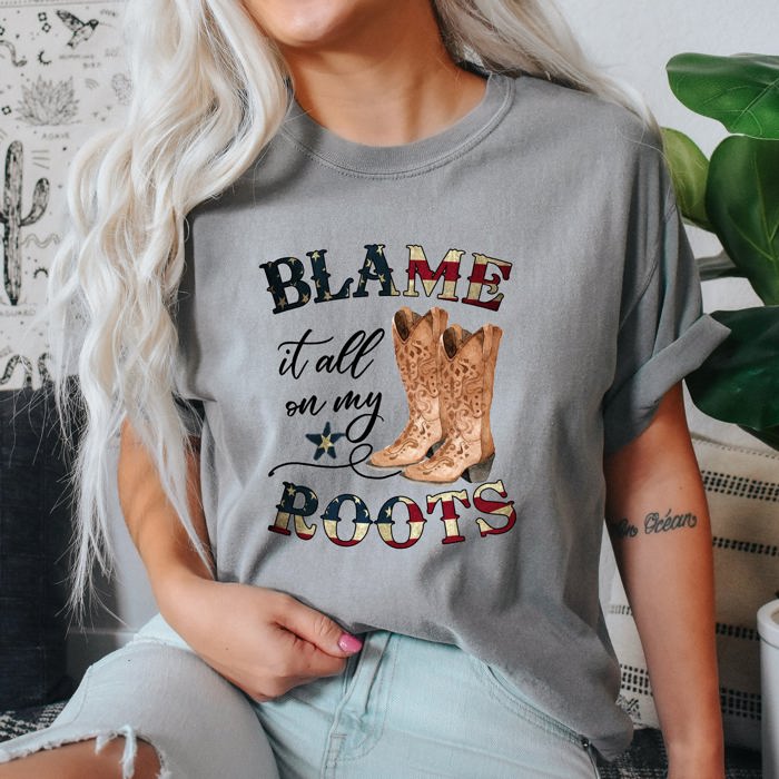 Blame It All On My Roots, Cowboy, Garth, Western Comfort Colors Graphic Tee Deluxe Edition