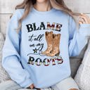 XXL Light Blue Blame It All On My Roots, Cowboy, Garth, Western Sweatshirt