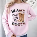 XXL Light Pink Blame It All On My Roots, Cowboy, Garth, Western Sweatshirt