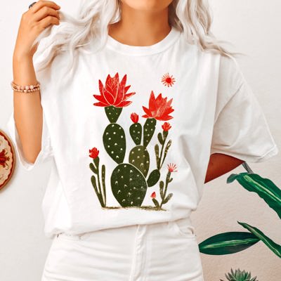 Desert Cactus Succulent Western Plants Southwest Desert Scene Graphic Elements Comfort Colors Tee