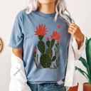Medium Blue Jean Desert Cactus Succulent Western Plants Southwest Desert Scene Graphic Elements Comfort Colors Tee