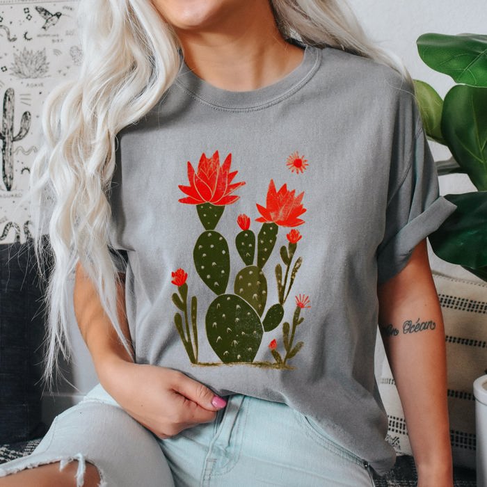 Desert Cactus Succulent Western Plants Southwest Desert Scene Graphic Elements Comfort Colors Tee