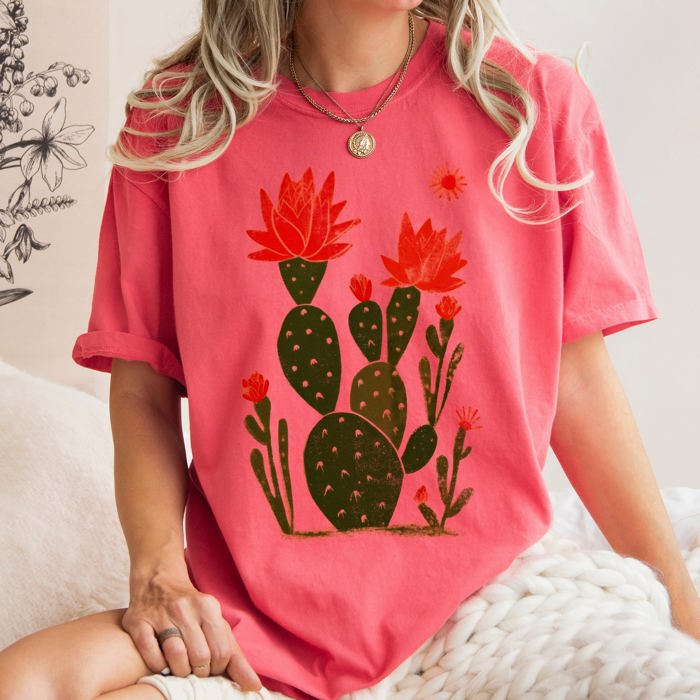 Desert Cactus Succulent Western Plants Southwest Desert Scene Graphic Elements Comfort Colors Tee