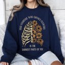 Medium Navy Find Someone Who Grows Flowers Skeleton Cowgirl Floral Western Skeleton Art Design Sweatshirt