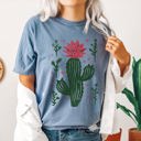 Medium Blue Jean Flowering Desert Cactus Succulent Plants Cowgirl Desert Southwest Floral Motif Comfort Colors Tee