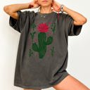 Medium Pepper Dark Gray Flowering Desert Cactus Succulent Plants Cowgirl Desert Southwest Floral Motif Comfort Colors Tee