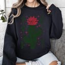 Medium Black Flowering Desert Cactus and Succulent Plants Cowgirl Western Floral Motif Sweatshirt