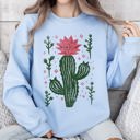 XXL Light Blue Flowering Desert Cactus and Succulent Plants Cowgirl Western Floral Motif Sweatshirt