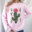XL Light Pink Flowering Desert Cactus and Succulent Plants Cowgirl Western Floral Motif Sweatshirt