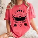 XL Watermelon Pink Free Bird Western Country Rock Music Bird Cowboy Vintage Distressed Graphic Artwork Comfort Colors Tee