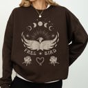 Medium Dark Chocolate Brown Free Bird Western Country Rock Music Cowboy Inspired Graphic Vintage Concert Sweatshirt