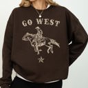 Large Dark Chocolate Brown Go West Cowboy Horse Western Retro Vintage Americana Frontier Heritage Sweatshirt