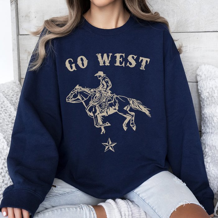 Go West Cowboy Horse Western Retro Vintage Americana Frontier Heritage Sweatshirt