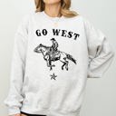 Medium Ash Light Gray Go West Cowboy Horse Western Retro Vintage Americana Frontier Heritage Sweatshirt