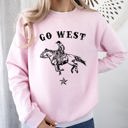 Large Light Pink Go West Cowboy Horse Western Retro Vintage Americana Frontier Heritage Sweatshirt