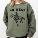 Large Military Green Go West Cowboy Horse Western Retro Vintage Americana Frontier Heritage Sweatshirt
