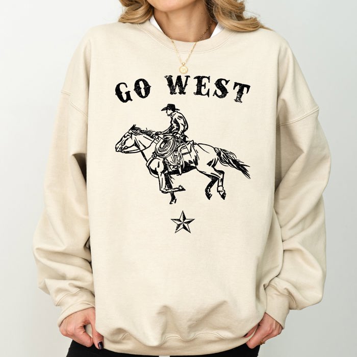 Go West Cowboy Horse Western Retro Vintage Americana Frontier Heritage Sweatshirt
