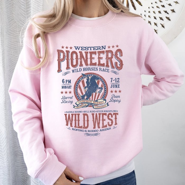 Bronco Riding Wild Horse Race Cowboy Cowgirl Rustic Western Heritage Premium Sweatshirt