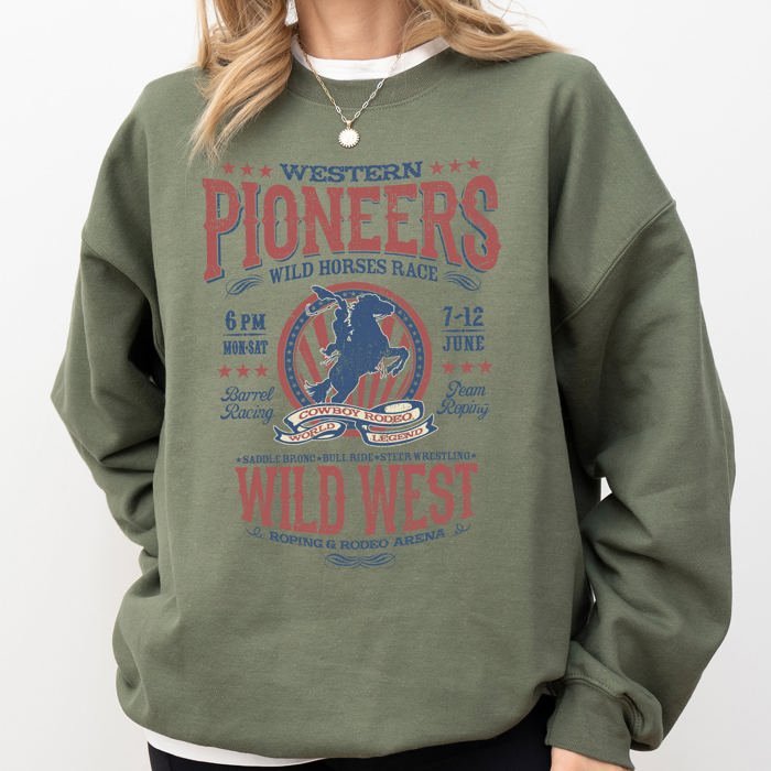 Bronco Riding Wild Horse Race Cowboy Cowgirl Rustic Western Heritage Premium Sweatshirt