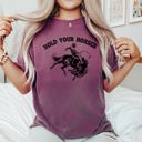 XL Berry Red Hold Your Horses BroncoRider Rodeo Cowboy Western Country Cowgirl Comfort Colors Tee