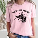 XXXL Blossom Light Pink Hold Your Horses BroncoRider Rodeo Cowboy Western Country Cowgirl Comfort Colors Tee