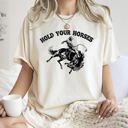 Small Ivory Cream Hold Your Horses BroncoRider Rodeo Cowboy Western Country Cowgirl Comfort Colors Tee
