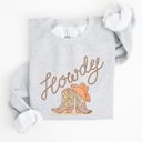 XXL Ash Light Gray Howdy Cowboy Boots Western Country Cowgirl Rustic Rodeo Style Artsy Vintage Print Cozy Fleece Sweatshirt