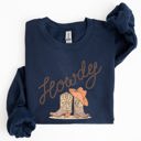 Medium Navy Howdy Cowboy Boots Western Country Cowgirl Rustic Rodeo Style Artsy Vintage Print Cozy Fleece Sweatshirt
