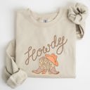 Medium Sand Howdy Cowboy Boots Western Country Cowgirl Rustic Rodeo Style Artsy Vintage Print Cozy Fleece Sweatshirt