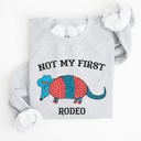XXL Ash Light Gray Not My First Rodeo Cowboy Armadillo Western Themed Rustic Graphic Illustration Sweatshirt