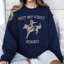 Medium Navy Not My First Rodeo Cowboy Country Cowgirl Vintage Western Pride Graphic Sweatshirt