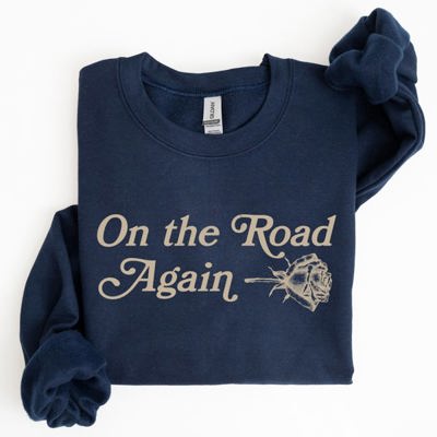 On The Road Again Roses Western Cowboy Willie Road Trip Theme Vintage Country Music Sweatshirt