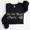 XXXL Black On The Road Again Roses Western Cowboy Willie Road Trip Theme Vintage Country Music Sweatshirt