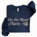 Medium Navy On The Road Again Roses Western Cowboy Willie Road Trip Theme Vintage Country Music Sweatshirt