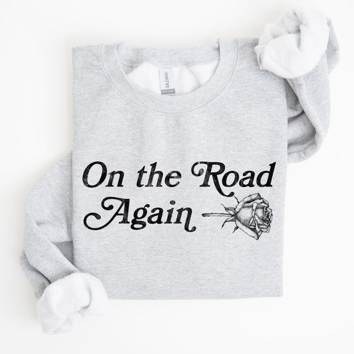 On The Road Again Roses Western Cowboy Willie Road Trip Theme Vintage Country Music Sweatshirt