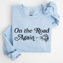 Small Light Blue On The Road Again Roses Western Cowboy Willie Road Trip Theme Vintage Country Music Sweatshirt