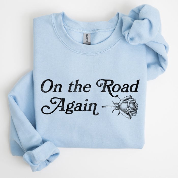 On The Road Again Roses Western Cowboy Willie Road Trip Theme Vintage Country Music Sweatshirt