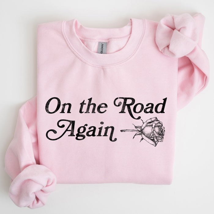 On The Road Again Roses Western Cowboy Willie Road Trip Theme Vintage Country Music Sweatshirt