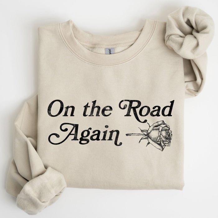 On The Road Again Roses Western Cowboy Willie Road Trip Theme Vintage Country Music Sweatshirt
