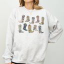Small Ash Light Gray Colorful Cowboy Boots Western Cowgirl Country Vivid Graphic Artwork Celebrating Ranch Life and Sunset Trails Sweatshirt
