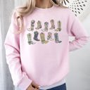 XXXL Light Pink Colorful Cowboy Boots Western Cowgirl Country Vivid Graphic Artwork Celebrating Ranch Life and Sunset Trails Sweatshirt