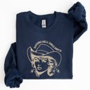 XXL Navy Raising Hell Since Birth Cowgirl Sassy Western Rebel Statement Sweatshirt For Bold Souls