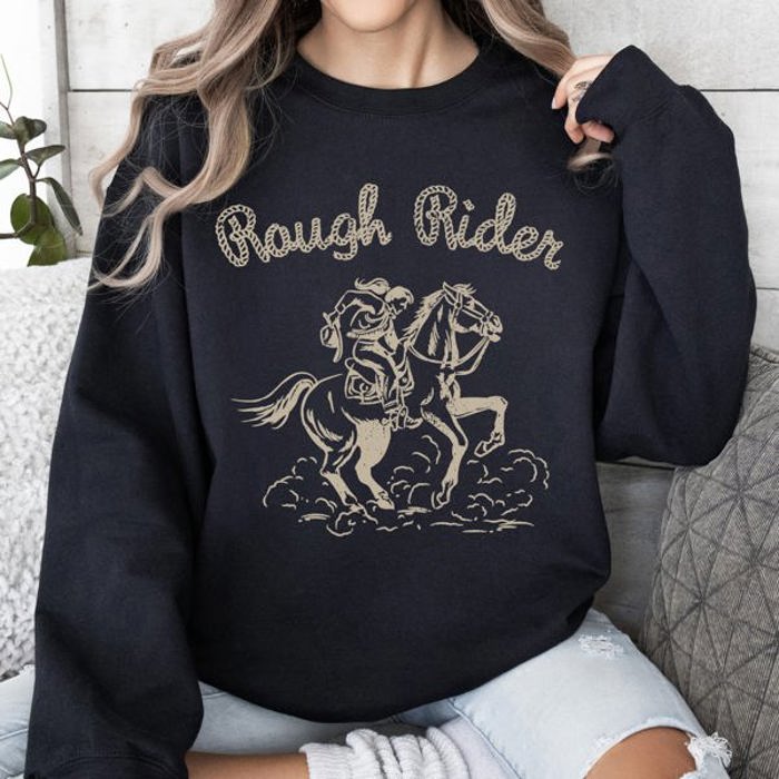 Rough Rider Rodeo Cowgirl Horse Bronco Cowboy Western Pride Heritage Graphic Sweatshirt