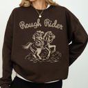 Medium Dark Chocolate Brown Rough Rider Rodeo Cowgirl Horse Bronco Cowboy Western Pride Heritage Graphic Sweatshirt