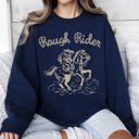Small Navy Rough Rider Rodeo Cowgirl Horse Bronco Cowboy Western Pride Heritage Graphic Sweatshirt