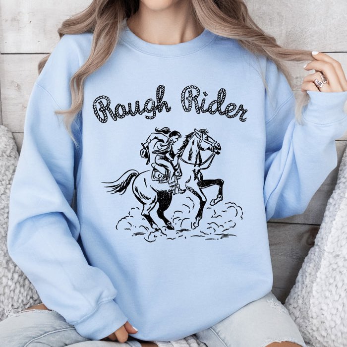 Rough Rider Rodeo Cowgirl Horse Bronco Cowboy Western Pride Heritage Graphic Sweatshirt